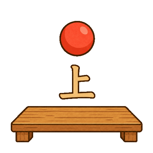 上: 나무 받침 위에 떠 있는 공